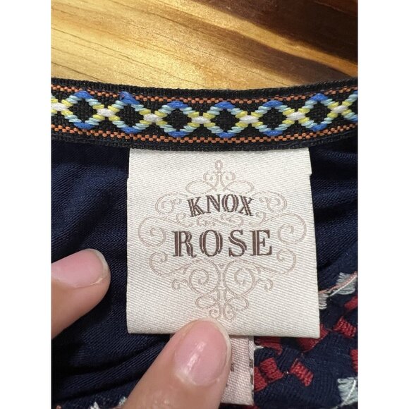Knox Rose Peasant Blouse Embroidered Short Sleeve Dark Blue Size XS Hippie NWT - Picture 6 of 13